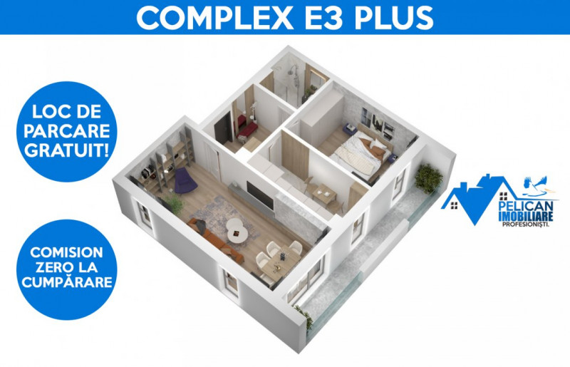 Complex E3 PLUS, 2 camere, Etaj 2, decomandat