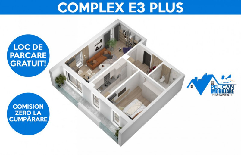 Complex E3 PLUS, 2 camere, Etaj 2, decomandat