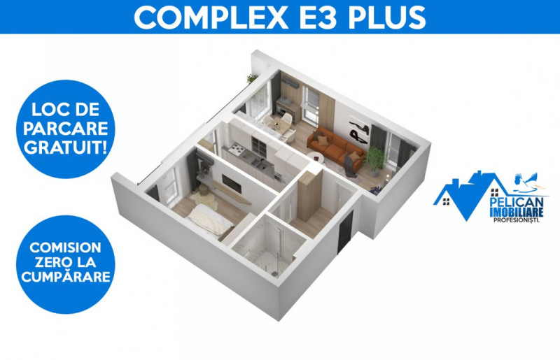 Complex E3 PLUS, 2 camere, Etaj 2, decomandat