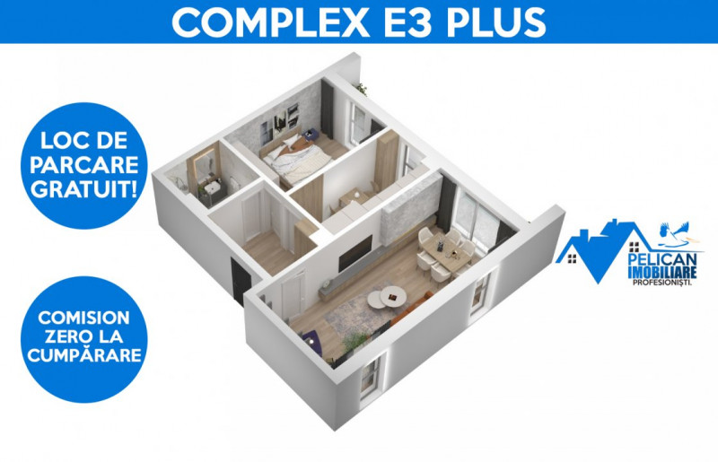 Complex E3 PLUS, 2 camere, Etaj 2, decomandat