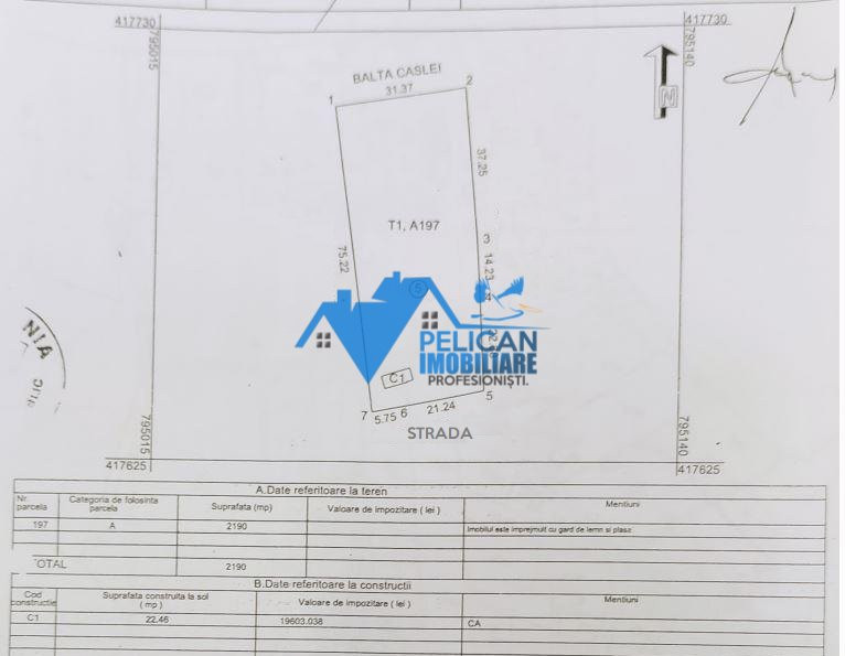Teren intravilan, deschidere la Balta Casla, 2190 mp, pozitie deosebita